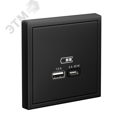 ARTGALLERY USB розетка A + тип-C 45Вт высокоскор.заряд. QC, PD, механизм, карбон - фото 4