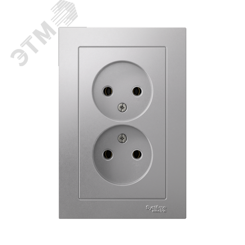 Розетка ATLASDESIGN двойная без заземления 16А в сборе алюминий - фото 2