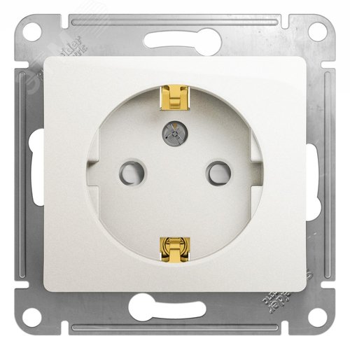GLOSSA Розетка с заземлением со шторками перламутр в рамку - фото 1