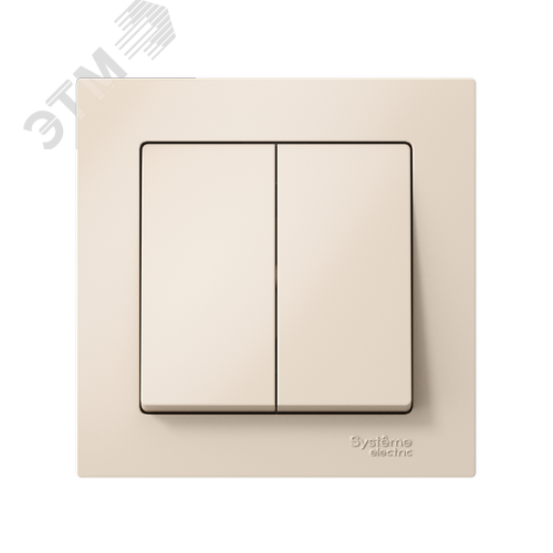 Выключатель двухклавишный ATLASDESIGN схема 5 10АХ в сборе бежевый - фото 2