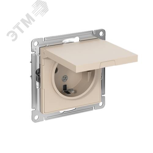 ATLASDESIGN РОЗЕТКА с заземл. со шторк. с крышкой, 16А, IP20, механизм, ПЕСОЧНЫЙ - фото 1