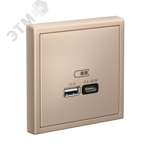 ARTGALLERY USB розетка A + тип-C 45Вт высокоскор.заряд. QC, PD, механизм, песочный - фото 3