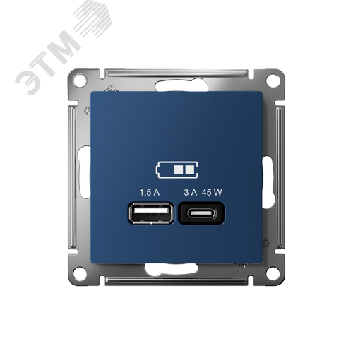 ATLASDESIGN USB РОЗЕТКА A + тип-C 45Вт высокоскор.заряд. QC,PD, механизм, АКВАМАРИН - фото 2