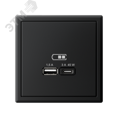 ARTGALLERY USB розетка A + тип-C 45Вт высокоскор.заряд. QC, PD, механизм, карбон - фото 5