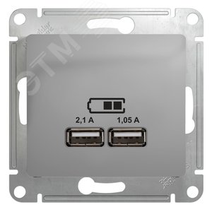GLOSSA Розетка USB в рамку алюминий  5В/2100мА