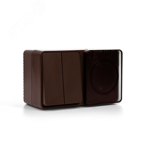 AtlasDesign PROFI IP54 О/У БЛОК: РОЗ. з/к со шт. 16А, ВЫКЛ.2-клав.10А, КОРИЧНЕВЫЙ - фото 4