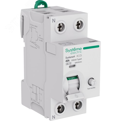 Изображение товара Выключатель дифференциального тока селективный (ВДТ/УЗО) 40A 2P 100мА Тип-A-S 230В Systeme9 (шт)