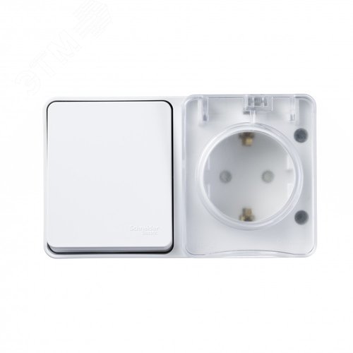 AtlasDesign Profi54 БЛОК: розетка с  заземлением со шторками 16А 250B, выключатель одноклавишный IP54 10А, БЕЛЫЙ, Россия - фото 5