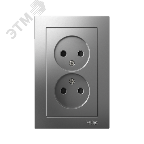 Розетка ATLASDESIGN двойная без заземления со шторками 16А в сборе сталь - фото 2