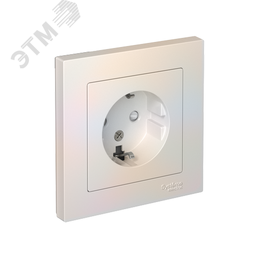 Розетка ATLASDESIGN с заземлением со шторками 16А в сборе жемчуг - фото 1