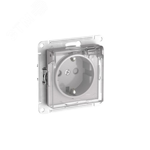ATLASDESIGN AQUA РОЗЕТКА с заземлением со шторками с прозрачной крышкой, 16А,IP44, быстрозажимные клеммы,АЛЮМИН - фото 1