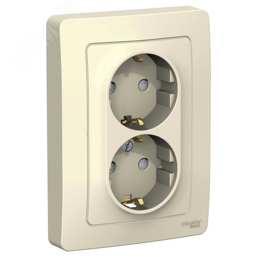 BLANCA скрытой установки розетка двойная с заземлением со шторками, 16А, 250В, молочный - фото 1