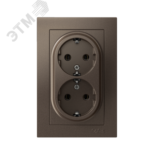 Розетка ATLASDESIGN двойная с заземлением 16А в сборе мокко - фото 2