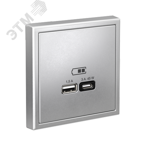 ARTGALLERY USB розетка A + тип-C 45Вт высокоскор.заряд. QC, PD, механизм, алюминий - фото 4