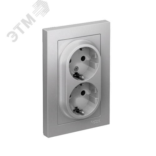 Розетка ATLASDESIGN двойная с заземлением 16А в сборе алюминий - фото 1