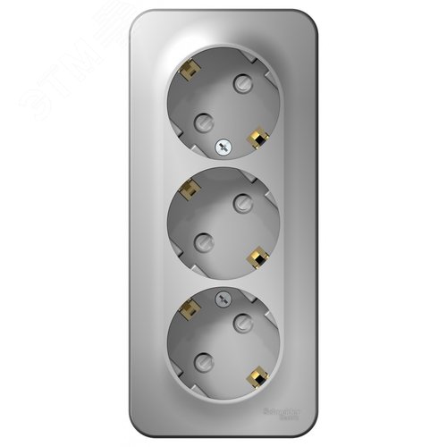 Розетка BLANCA наружная трехпостовая, с заземлением, со шторками, с изолирующей пластиной, 16А, 250В, алюминий - фото 3