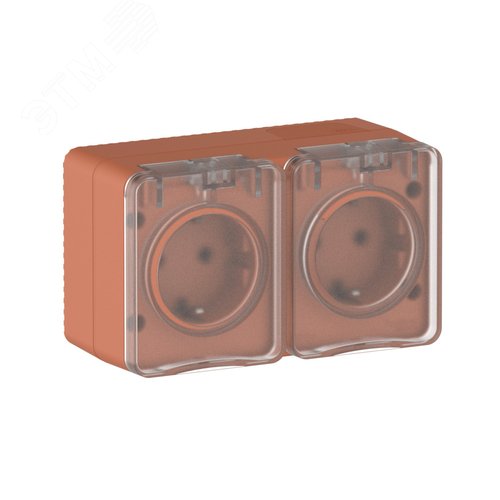 AtlasDesign PROFI IP54 О/У РОЗЕТКА двойная с з/к со шторками 16А, ТЕРРАКОТОВЫЙ - фото 1