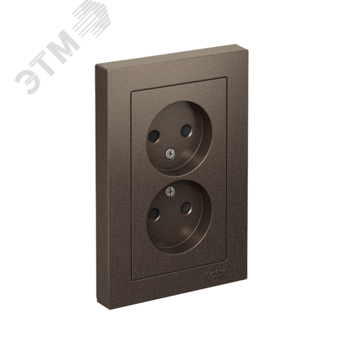 Розетка ATLASDESIGN двойная без заземления со шторками 16А в сборе мокко - фото 1