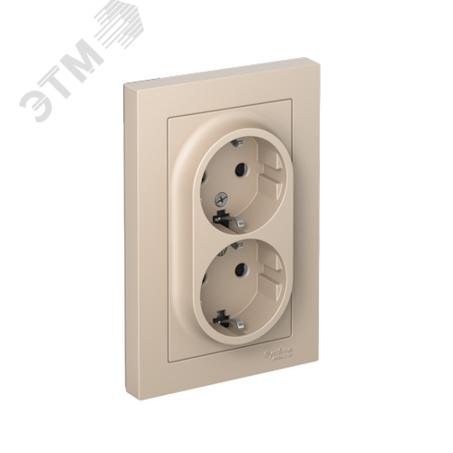 Изображение товара ATLASDESIGN РОЗЕТКА двойная с заземлением со шторками, 16А, в сборе, ПЕСОЧНЫЙ (шт)