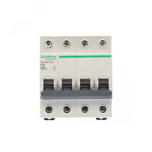 Выключатель автоматический четырехполюсный (АВ) С 10А 4P 6kA 400В City9 Set - фото 2