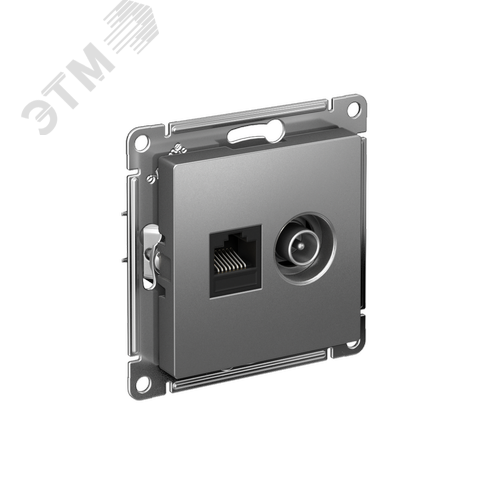 Розетка ATLASDESIGN двойная компьютерная+ТВ RJ45+TV категория 5E механизм сталь - фото 1