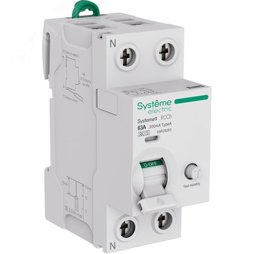 Изображение товара Выключатель дифференциального тока селективный (ВДТ/УЗО) 63A 2P 300мА Тип-A-S 230В Systeme9 (шт)