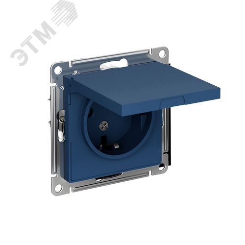 ATLASDESIGN РОЗЕТКА с заземл. со шторк. с крышкой, 16А, IP20, механизм, АКВАМАРИН - фото 1