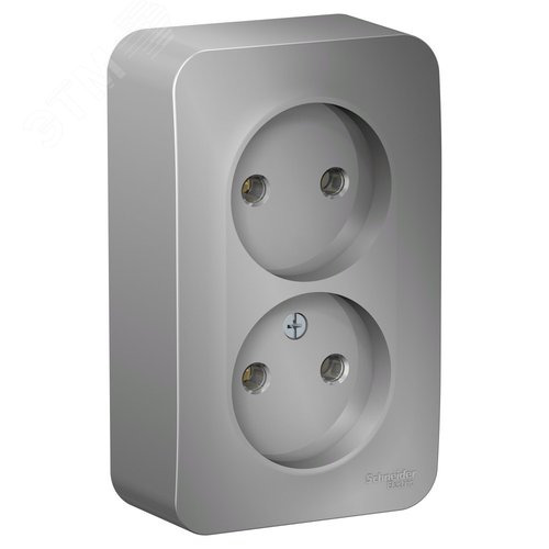 Розетка BLANCA наружная двойная, без заземления, без шторок, с изолирующей пластиной, 16А, 250В, алюминий - фото 1