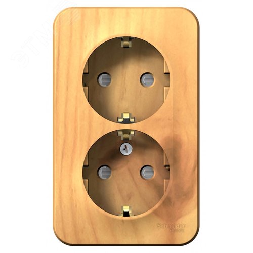 Розетка BLANCA наружная двойная, с заземлением, со шторками, с изолирующей пластиной, 16А, 250В, ясень - фото 3