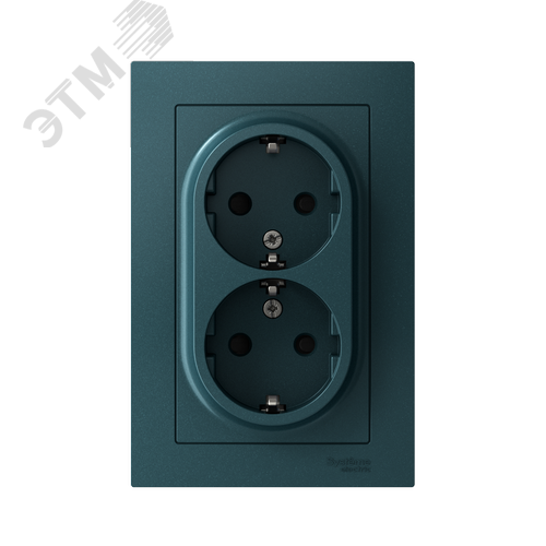 Розетка ATLASDESIGN двойная с заземлением со шторками 16А в сборе изумруд - фото 2