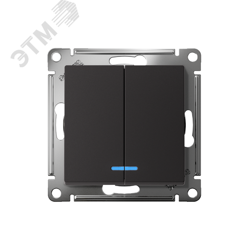 Выключатель двухклавишный ATLASDESIGN с подсветкой схема 5а 10АХ механизм карбон - фото 2