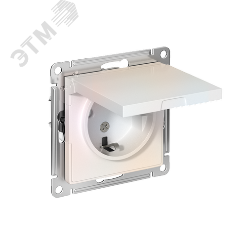 Розетка ATLASDESIGN с заземлением со шторками с крышкой 16А IP20 механизм жемчуг - фото 1