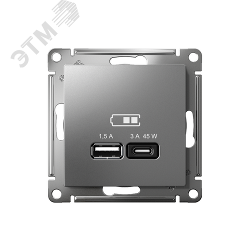 ATLASDESIGN USB РОЗЕТКА A + тип-C 45W высокоскор.заряд. QC, PD, механизм, СТАЛЬ - фото 2