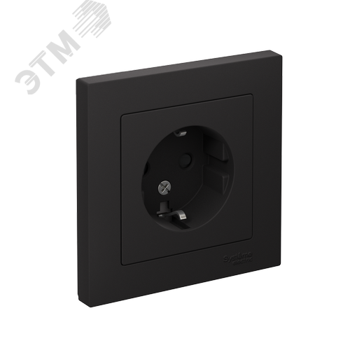 Изображение товара Розетка ATLASDESIGN с заземлением со шторками 16А в сборе карбон (шт)