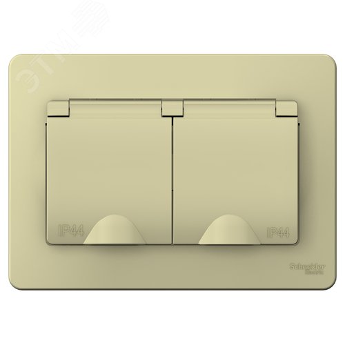 Розетка BLАNCА двойная, скрытой установки, IP44, с заземлением, со шторками, с крышками, 16А, 250В, бежевый - фото 3