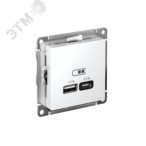 РОЗЕТКА USB ATLASDESIGN A+С, 5В/2,4 А, 2х5В/1,2 А, механизм, БЕЛЫЙ - фото 1