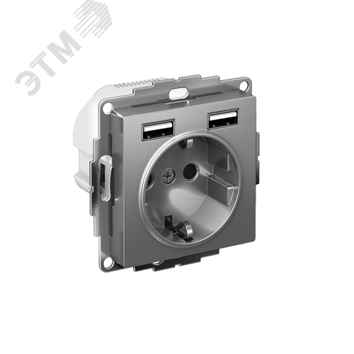 Изображение товара РОЗЕТКА ATLASDESIGN 16А c 2 USB A+A, 5В/2,4 А, 2х5В/1,2 А, механизм, СТАЛЬ (шт)