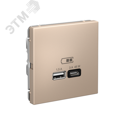 ARTGALLERY USB розетка A + тип-C 45Вт высокоскор.заряд. QC, PD, механизм, песочный - фото 5