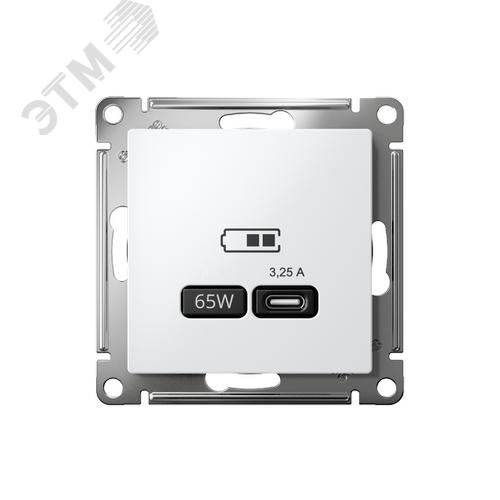 ATLASDESIGN USB РОЗЕТКА тип-C 65W высокоскор.заряд. QC, PD, механизм, БЕЛЫЙ - фото 2