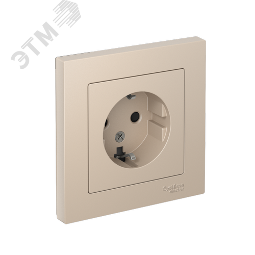 ATLASDESIGN РОЗЕТКА с заземлением со шторками, 16А, в сборе, ПЕСОЧНЫЙ - фото 1