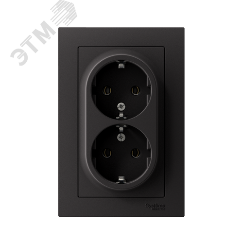 Розетка ATLASDESIGN двойная с заземлением 16А в сборе карбон - фото 2