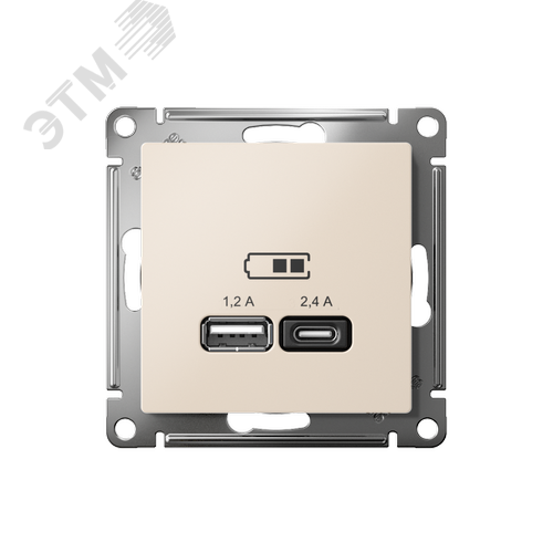 РОЗЕТКА USB ATLASDESIGN A+С, 5В/2,4А, 2х5В/1,2А, механизм, БЕЖЕВЫЙ - фото 2