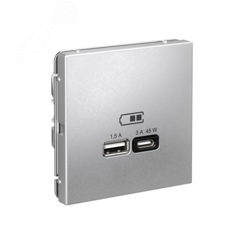 ARTGALLERY USB розетка A + тип-C 45Вт высокоскор.заряд. QC, PD, механизм, алюминий - фото 2