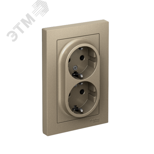 Розетка ATLASDESIGN двойная с заземлением 16А в сборе шампань - фото 1