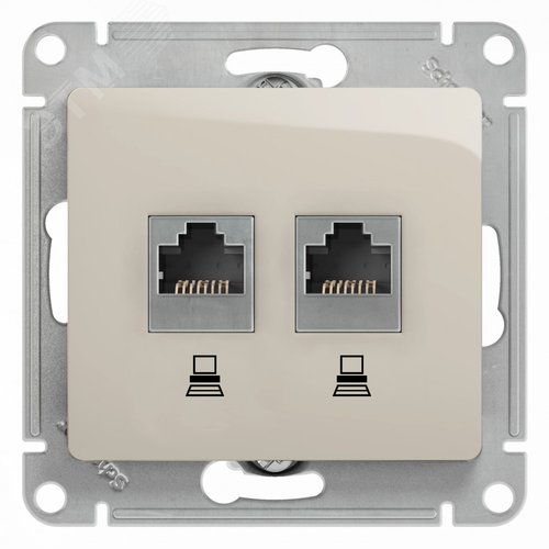 Изображение товара GLOSSA розетка двойная компьютерная RJ45+RJ45 кат.5E механизм молочный (шт)