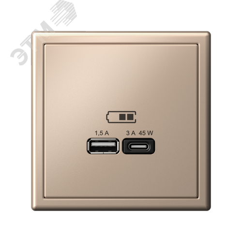 ARTGALLERY USB розетка A + тип-C 45Вт высокоскор.заряд. QC, PD, механизм, песочный - фото 4