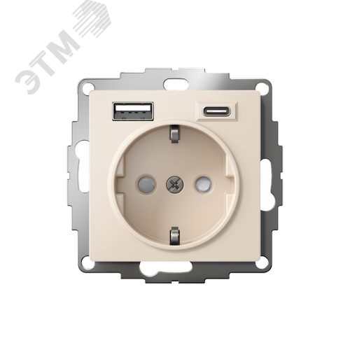 ATLASDESIGN РОЗЕТКА 16А c 2 USB A+C, 5В/2,4А/3,0А, 2х5В/1,5А, механизм, БЕЖЕВЫЙ - фото 2