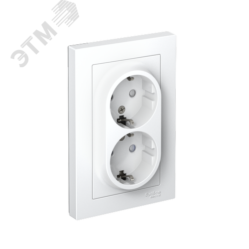 Розетка ATLASDESIGN двойная с заземлением со шторками 16А в сборе белый - фото 1