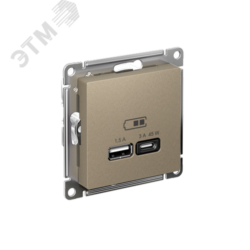 Изображение товара ATLASDESIGN USB РОЗЕТКА A + тип-C 45W высокоскор.заряд. QC,PD, механизм, ШАМПАНЬ (шт)