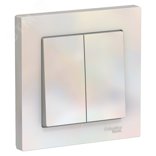 Изображение товара Выключатель двухклавишный ATLASDESIGN схема 5 10АХ в сборе жемчуг (шт)